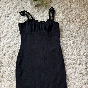 Black Ruched Bodycon Mini Dress Square Neck